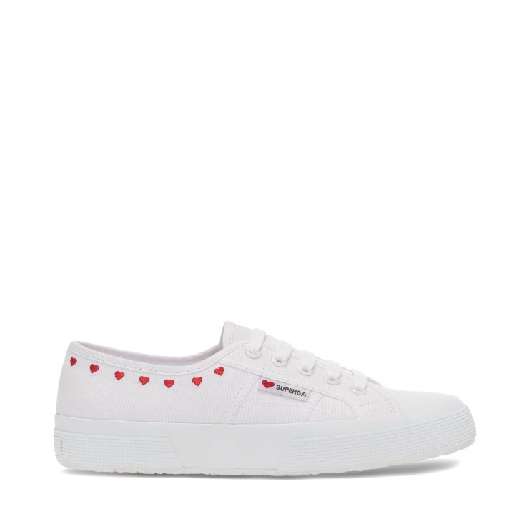 Superga 2750 Kleine Herzen Bestickt Weiß-rotes Herz
