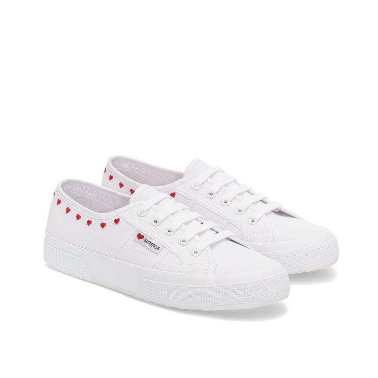 Superga 2750 Kleine Herzen Bestickt Weiß-rotes Herz