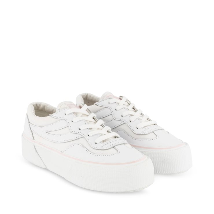 Superga 3041 Revolley Lederplateau Weiß-pink Ish