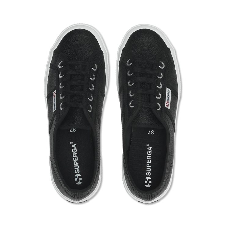 Superga 2750 Gewalktes Leder Schwarz-weiß
