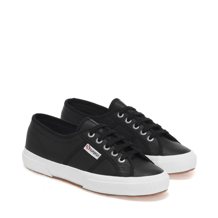 Superga 2750 Gewalktes Leder Schwarz-weiß