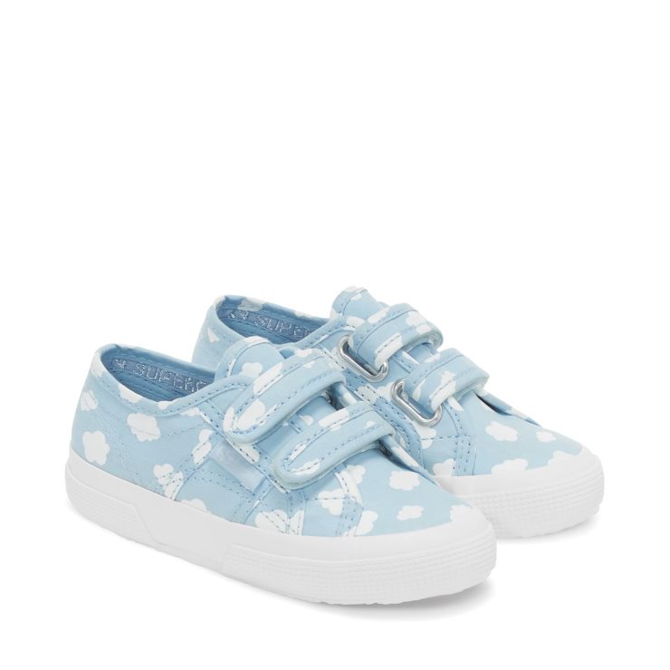 Superga 2750 Kinderriemen Wolkendruck Lt Blau-weiße Wolken