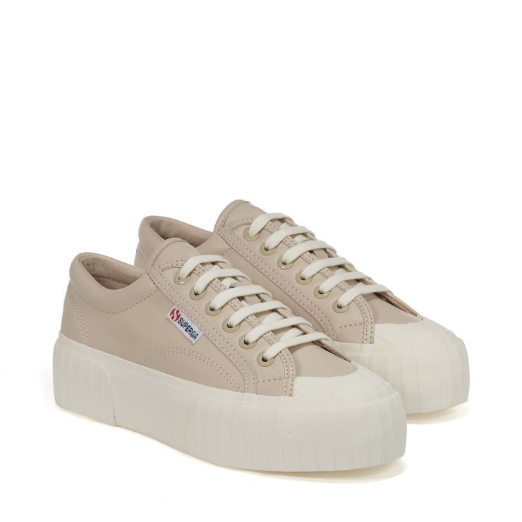 Superga 2631 Stripe Plateau Vegan Fau Beige Weiß