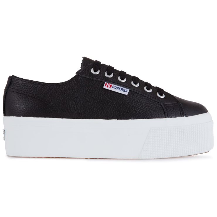 Superga 2790 Gewalktes Leder Schwarz-weiß