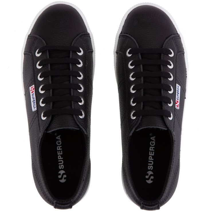 Superga 2790 Gewalktes Leder Schwarz-weiß