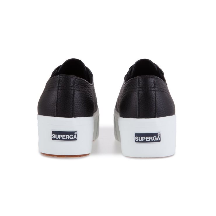 Superga 2790 Gewalktes Leder Schwarz-weiß