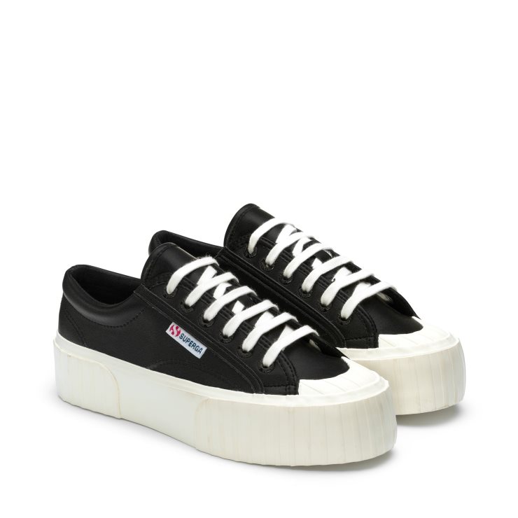 Superga 2631 Stripe Plateau Vegan Fau Schwarz-weiß