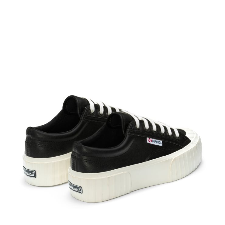 Superga 2631 Stripe Plateau Vegan Fau Schwarz-weiß