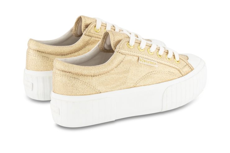 Superga 2631 Streifenplattform Lame Gelbgold