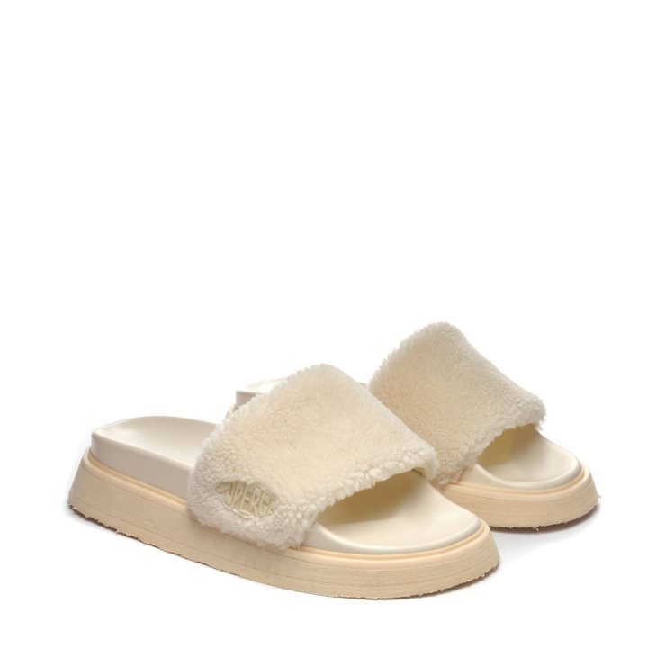 Superga 1918 Rutschplattform Kunstpelz Total Beige Lt Eierschale