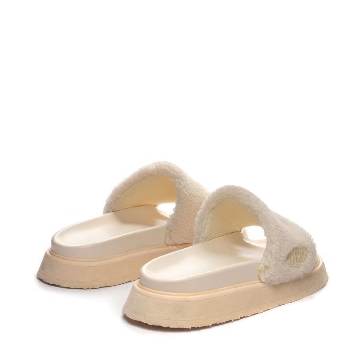 Superga 1918 Rutschplattform Kunstpelz Total Beige Lt Eierschale