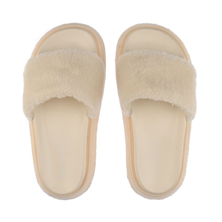 Superga 1918 Rutschplattform Kunstpelz Total Beige Lt Eierschale