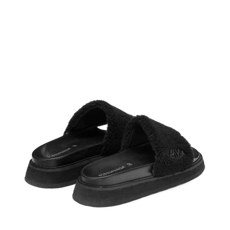 Superga 1918 Slide Plateau Kunstpelz Total Schwarz