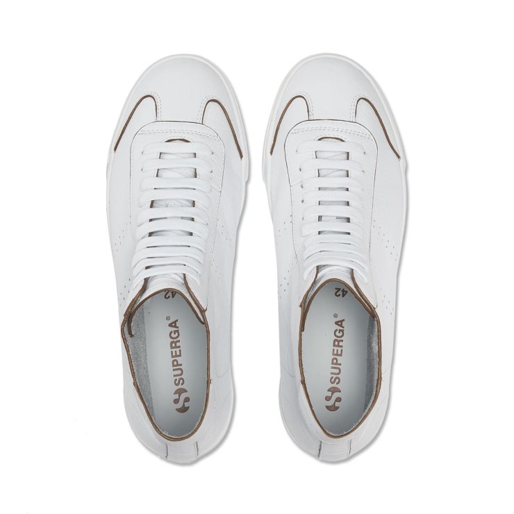 Superga 2871 Club S Raw Cut Leder Weiß Orange Staubig