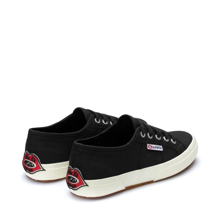 Superga 2750 Multicolor Logo Schwarz-rote Lippen-schwarz