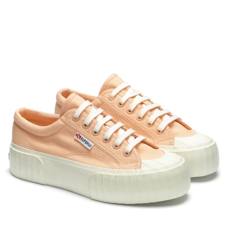 Superga 2631 Streifenplattform Rosa Pfirsich-f Avorio