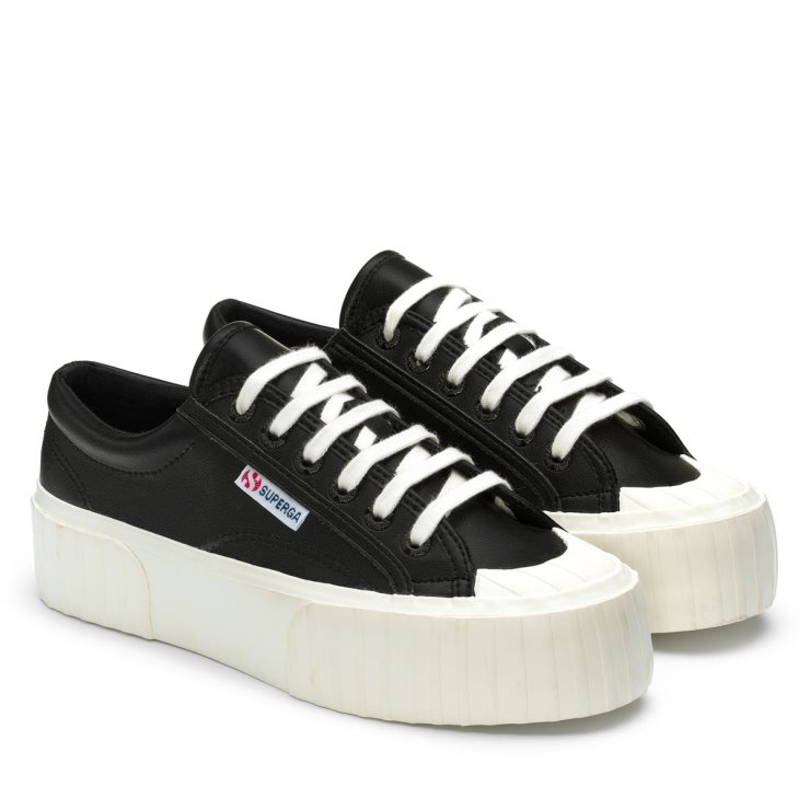 Superga 2631 Stripe Plateau Vegan Schwarz-weiß Avorio