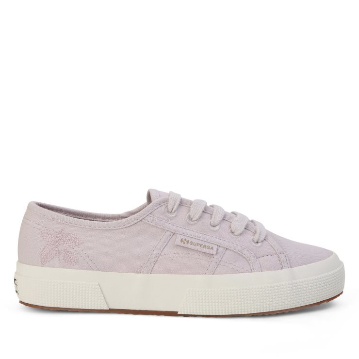 Superga 2750 Naturfarben-Stickerei Rosa Magentafarbene Blätter