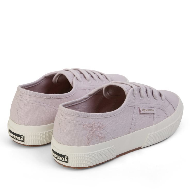 Superga 2750 Naturfarben-Stickerei Rosa Magentafarbene Blätter