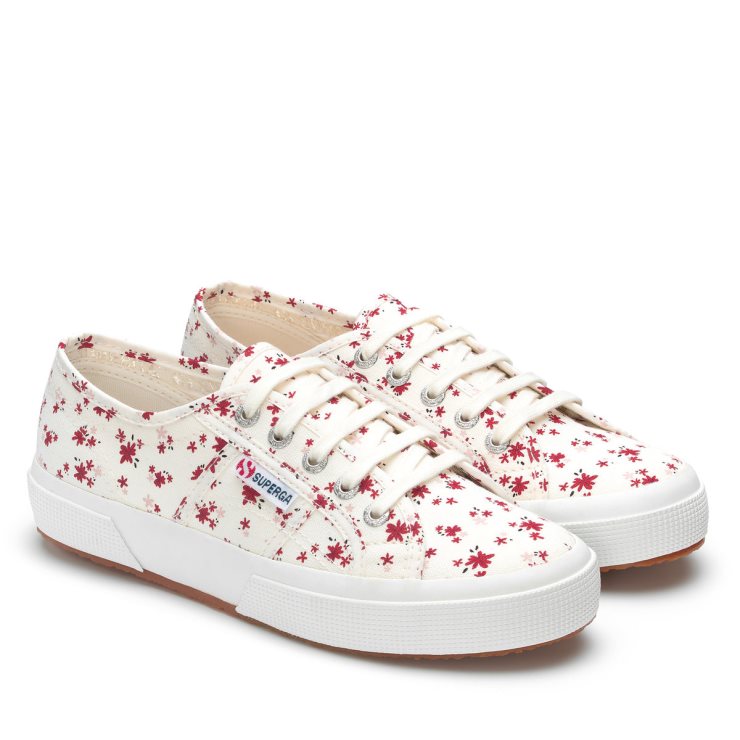 Superga 2750 Blumendruck Weiß Avorio-rot