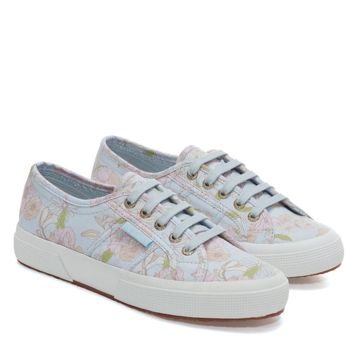 Superga 2750 Blumendruck Lt Blau Rosa Orange Blumen