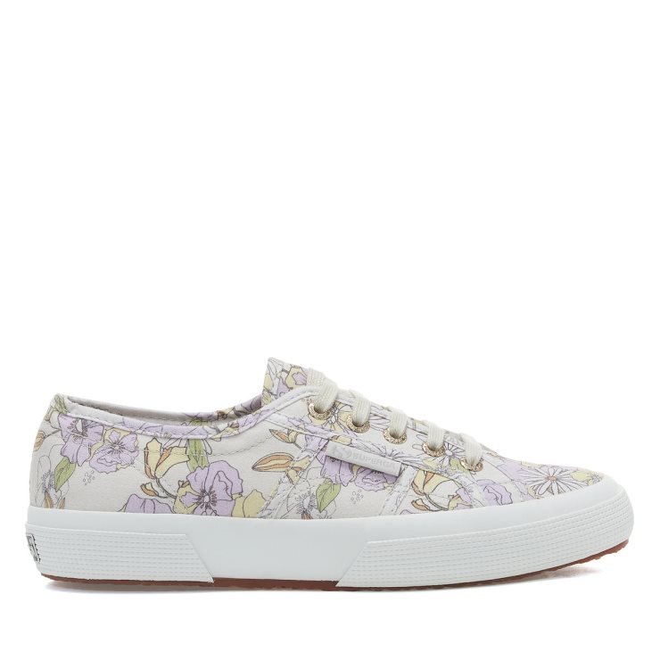 Superga 2750 Blumendruck Lt Beige Lilla Lt Gelbe Blumen