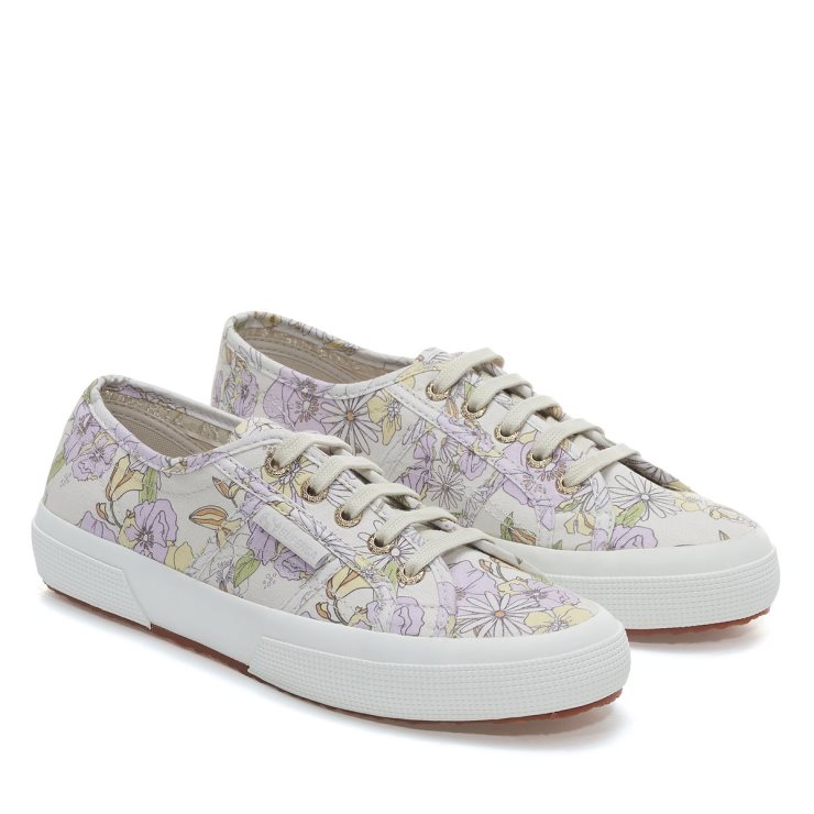 Superga 2750 Blumendruck Lt Beige Lilla Lt Gelbe Blumen