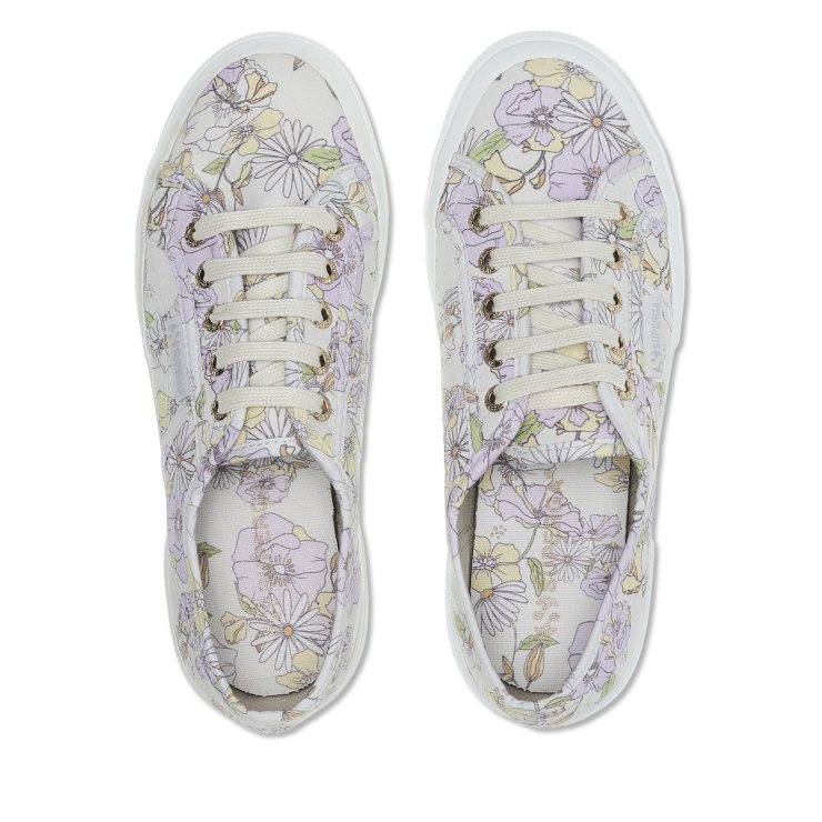 Superga 2750 Blumendruck Lt Beige Lilla Lt Gelbe Blumen