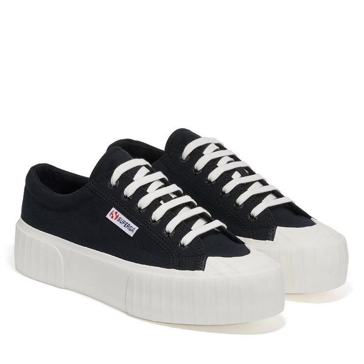 Superga 2631 Stripe Plateau Schwarz-weiß Avorio