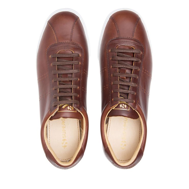 Superga 2843 Superga Sport Gebürstetes Leder Cognac-weiß