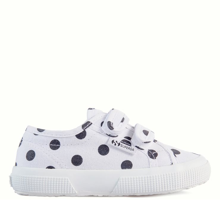 Superga 2750 Kinderriemen Polkadots Weiß-schwarze Punkte