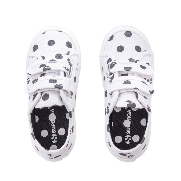Superga 2750 Kinderriemen Polkadots Weiß-schwarze Punkte