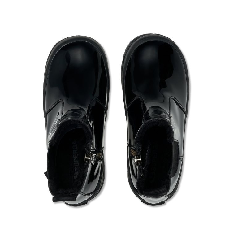 Superga 2666 Kids Alpina Glänzendes Lederimitat Total Schwarz