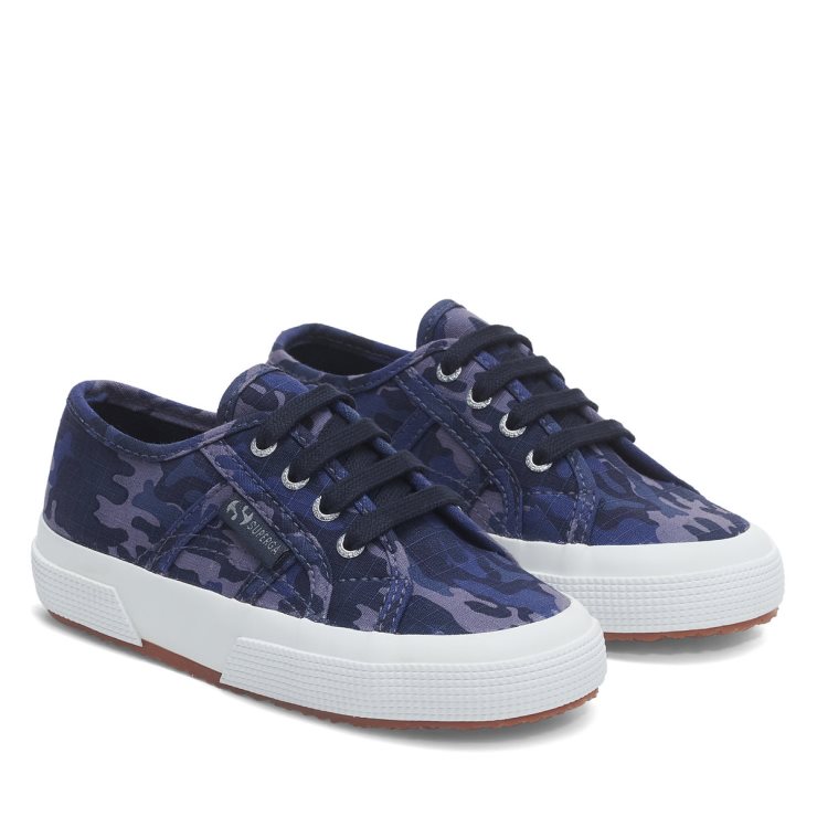 Superga 2750 Kinder Camo Ripstop Blau Grau