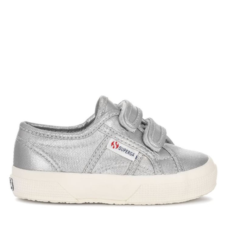 Superga 2750 Kinderriemen Metallic Canvas Grau Silber Matt-f Avorio