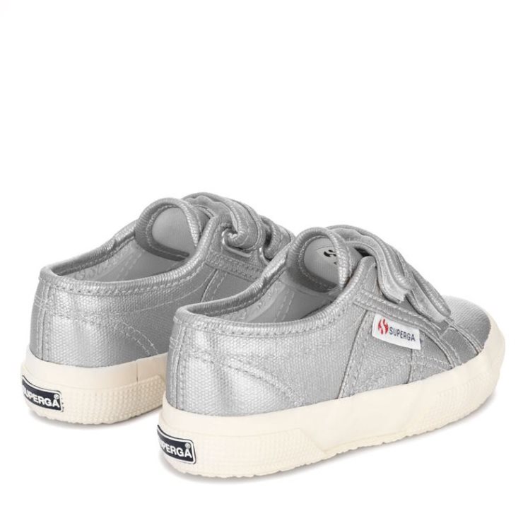 Superga 2750 Kinderriemen Metallic Canvas Grau Silber Matt-f Avorio