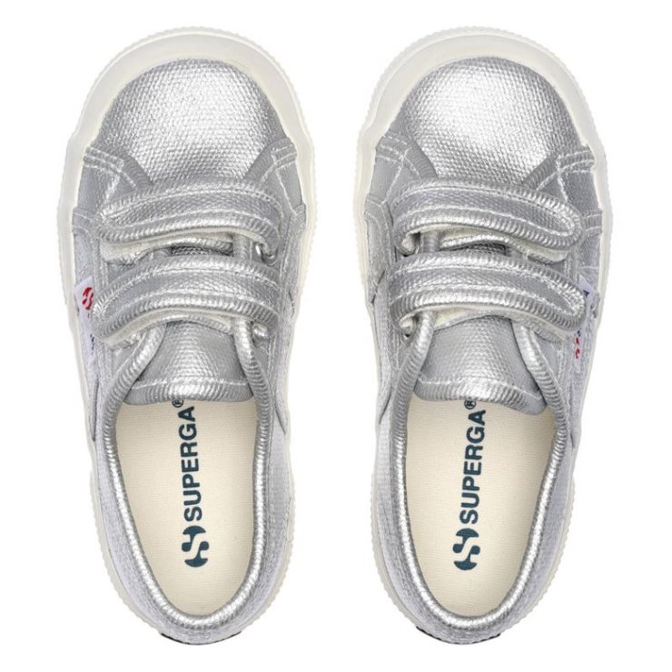 Superga 2750 Kinderriemen Metallic Canvas Grau Silber Matt-f Avorio