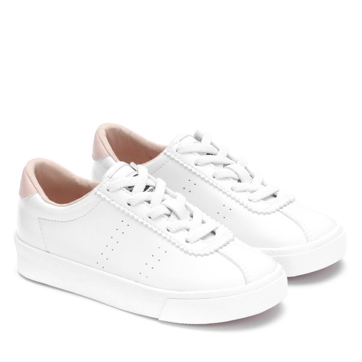 Superga 2843 Kids Club S Veganes Leder Weiß-rosa Haut